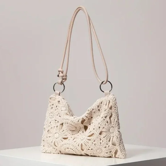 Elegant Cream Crochet Shoulder Bag - Picture 1 of 7